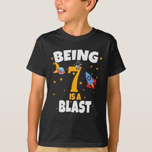 Outerspace 7e verjaardag jongen T-shirt (Voorkant)