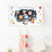 Outerspace Astronaut Planeten Gelukkige Verjaardag Spandoek (Insitu)