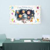 Outerspace Astronaut Planeten Gelukkige Verjaardag Spandoek (Beurs)