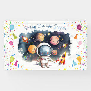 Outerspace Astronaut Planeten Gelukkige Verjaardag Spandoek
