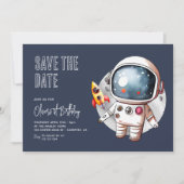 Outerspace Blue 1e verjaardag Save The Date (Voorkant)