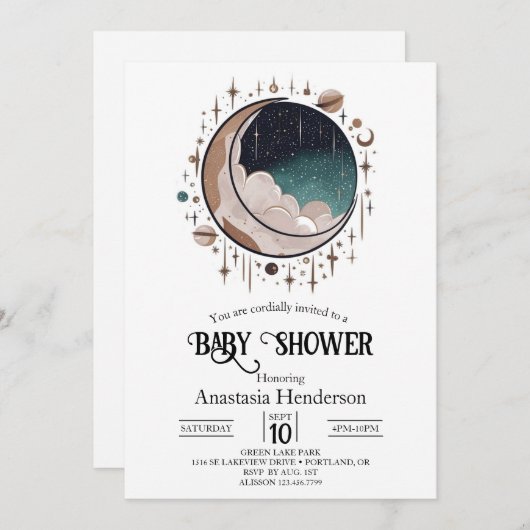 Outerspace Celestial Stars Baby shower Kaart (Voorkant / Achterkant)