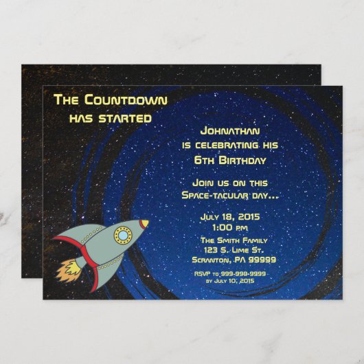 Outerspace Countdown verjaardagsuitnodiging Kaart (Voorkant / Achterkant)