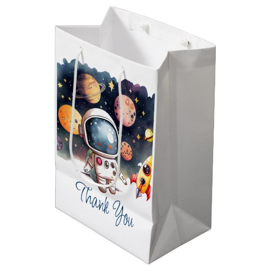 Outerspace Planeten Gelukkige Verjaardag Favor Bag Medium Cadeauzakje (Voorkant Gekanteld)
