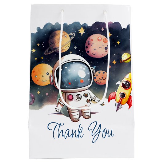 Outerspace Planeten Gelukkige Verjaardag Favor Bag Medium Cadeauzakje (Achterkant)