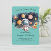 Outerspace Planets Aqua Eerste Verjaardag Uitnodig Kaart (Staand voorkant)