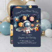 Outerspace Planets Blauw 2e verjaardag uitnodiging
