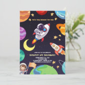 Outerspace Planets Blauw Eerste Verjaardag Kaart (Staand voorkant)