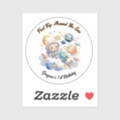 Outerspace Planets Blauw Eerste Verjaardag Sticker (Vel)