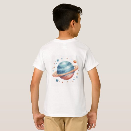 Outerspace Planets Blauw Eerste Verjaardag T-shirt (Achterkant volledig)