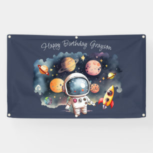 Outerspace Planets Blauw Gelukkige Verjaardag Spandoek