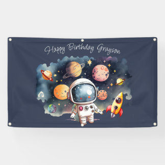 Outerspace Planets Blauw Gelukkige Verjaardag Spandoek