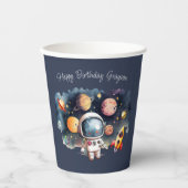 Outerspace Planets Blauwe Verjaardag Papieren Bekers (Voorkant)