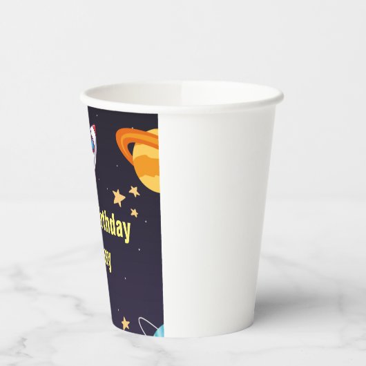 Outerspace Planets Blauwe Verjaardag Papieren Bekers (Links)