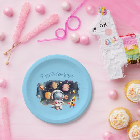 Outerspace Planets Blauwe Verjaardag Papieren Bordje (Feest)