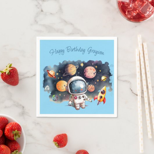 Outerspace Planets Blauwe Verjaardag Servet (Insitu)