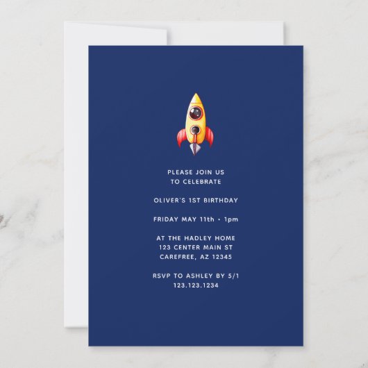 Outerspace Planets Blue 1st Birthday Invitation Kaart (Achterkant)