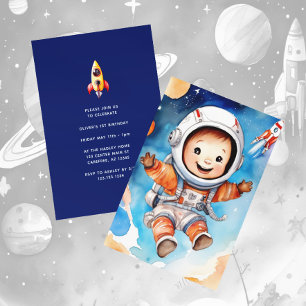 Outerspace Planets Blue 1st Birthday Invitation Kaart