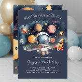 Outerspace Planets Blue 5th Birthday Invitation Kaart