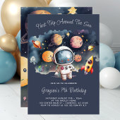 Outerspace Planets Blue 7th Birthday Invitation Kaart