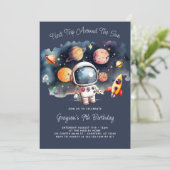 Outerspace Planets Blue 9th Birthday Invitation Kaart (Staand voorkant)