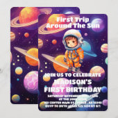 Outerspace Planets Blue Boy Eerste Verjaardag Kaart (Voorkant / Achterkant)