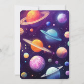 Outerspace Planets Blue Boy Eerste Verjaardag Kaart (Achterkant)