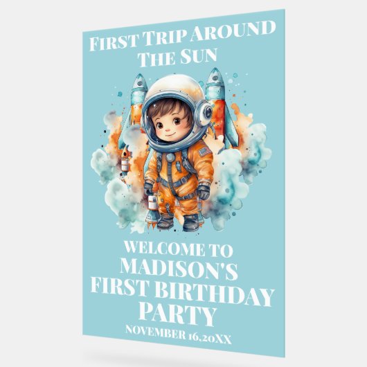 Outerspace Planets Blue Boy Eerste verjaardag Welk Acryl Bord (Hoek)
