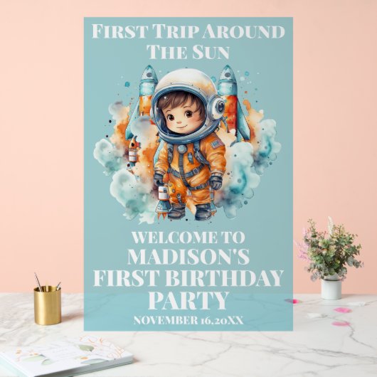 Outerspace Planets Blue Boy Eerste verjaardag Welk Acryl Bord (Huwelijk)