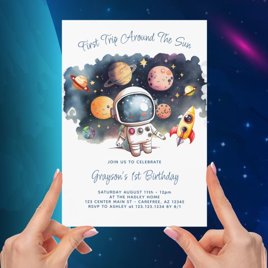 Outerspace Planets Boy First Birthday Invitation Kaart
