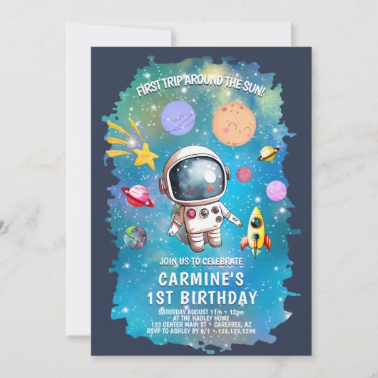 Outerspace Planets Eerste reis 1e verjaardag Kaart (Voorkant)