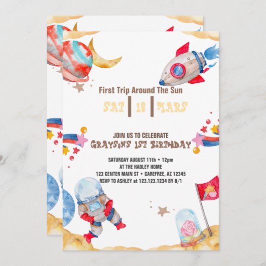Outerspace Planets eerste verjaardag Kaart (Voorkant / Achterkant)