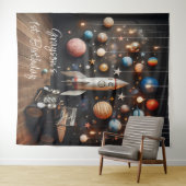 Outerspace Planets eerste verjaardag selfie statio Wandkleed (In Situ (horizontaal))