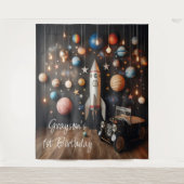 Outerspace Planets eerste verjaardag selfie statio Wandkleed (Voorkant)