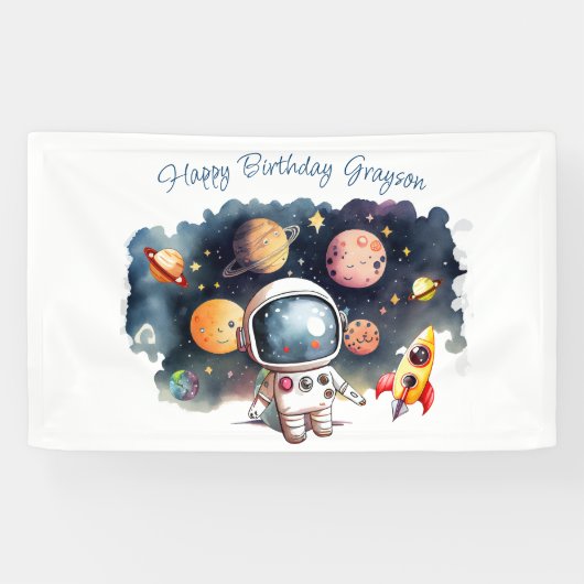 Outerspace Planets Jongen Verjaardag Spandoek (Horizontaal)