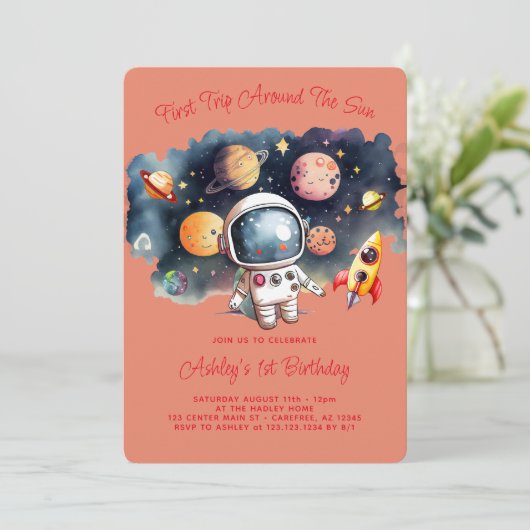 Outerspace Planets Meisje 1e Verjaardag Kaart (Staand voorkant)