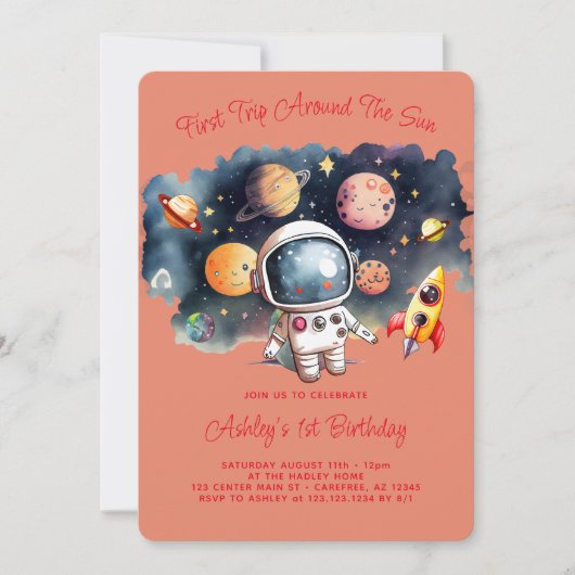 Outerspace Planets Meisje 1e Verjaardag Kaart (Voorkant)