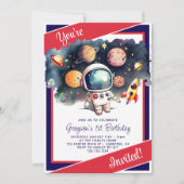 Outerspace Planets Rood Wit Blauw Verjaardag Kaart (Voorkant)