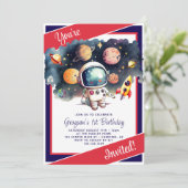 Outerspace Planets Rood Wit Blauw Verjaardag Kaart (Staand voorkant)