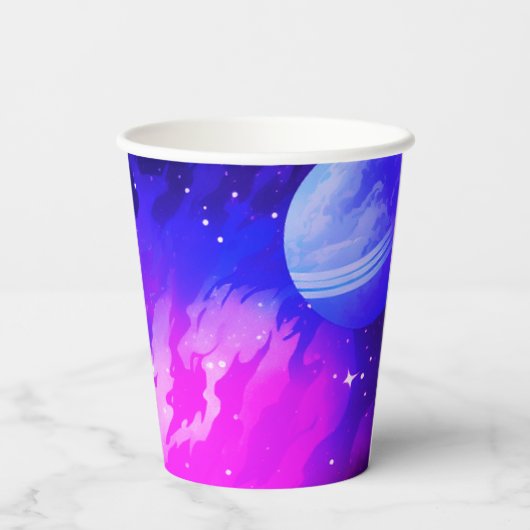 Outerspace Planets Roze Meisje eerste verjaardag Papieren Bekers (Achterkant)