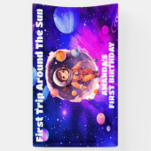 Outerspace Planets Roze Meisje eerste verjaardag Spandoek (Verticaal)