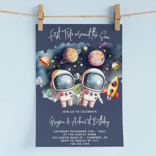 Outerspace Planets Twin Boys 1e verjaardag Kaart