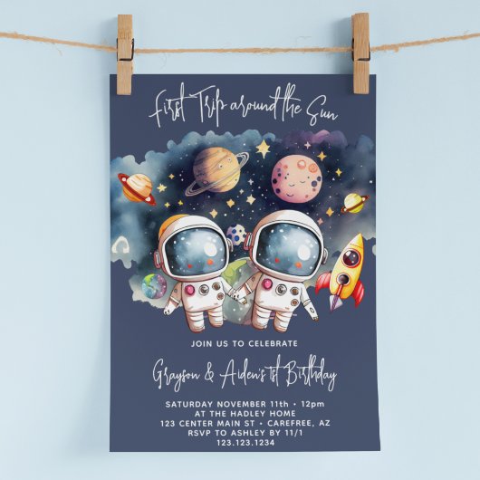 Outerspace Planets Twin Boys 1e verjaardag Kaart
