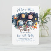 Outerspace Planets Twin Boys 1e verjaardag Kaart (Staand voorkant)