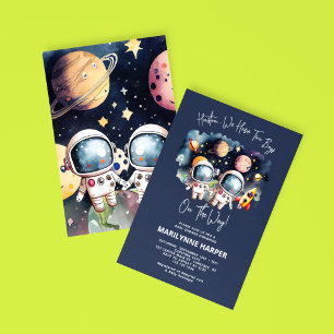 Outerspace Planets Twin Boys Baby shower Kaart