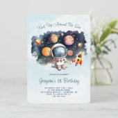 Outerspace raket Kinder foto Verjaardag Kaart (Staand voorkant)