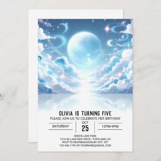 Outerspace Schattige Hemelse Digitale Verjaardag Kaart (Voorkant / Achterkant)