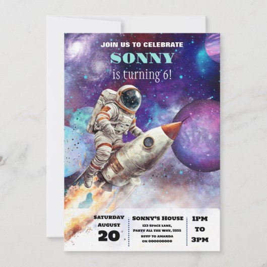 OuterSpace Verjaardagsfeest Astronaut Galaxy Plane Kaart (Voorkant)