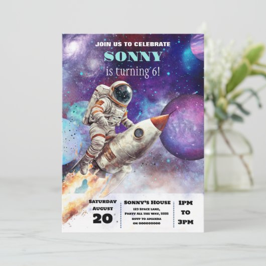 OuterSpace Verjaardagsfeest Astronaut Galaxy Plane Kaart (Staand voorkant)