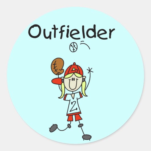 Outfielder-Meisje Baseball Tshirts en Geschenken Ronde Sticker (Voorkant)